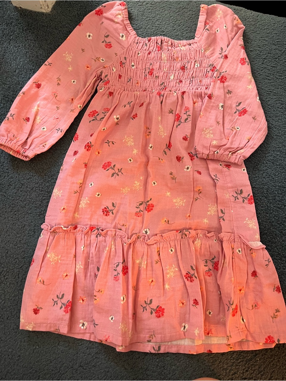 Old Navy Pink Floral Smocked Dress with Puff Sleeves
